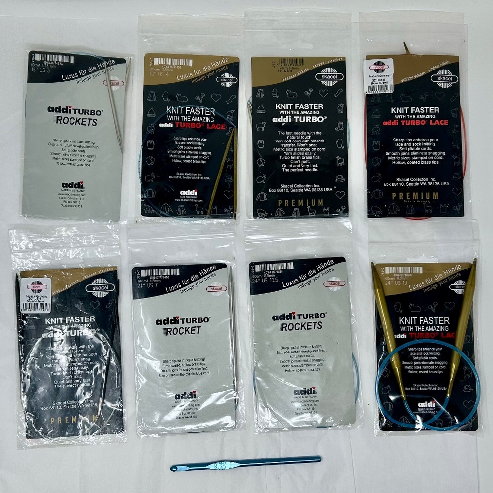 8 Knitting needles Skacel Addi tube rockets lace circular